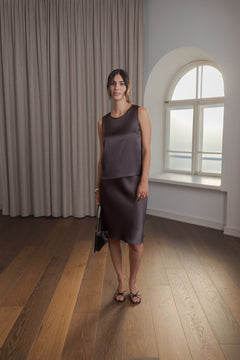 Tia Sleeveless Satin Top Dark Chocolate
