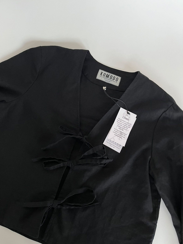 Savannah  Linen/Cotton Tie Top Black