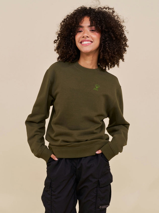 Cartel Scallop Embroidered Sweatshirt Army Green