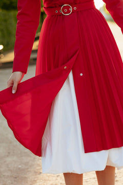 Fit and Flare Red Women's A-line Coat with Pleated Skirt Scarlet Waltz Red