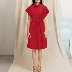 Sunday Silk Dress Cowl Neck Raspberry Red