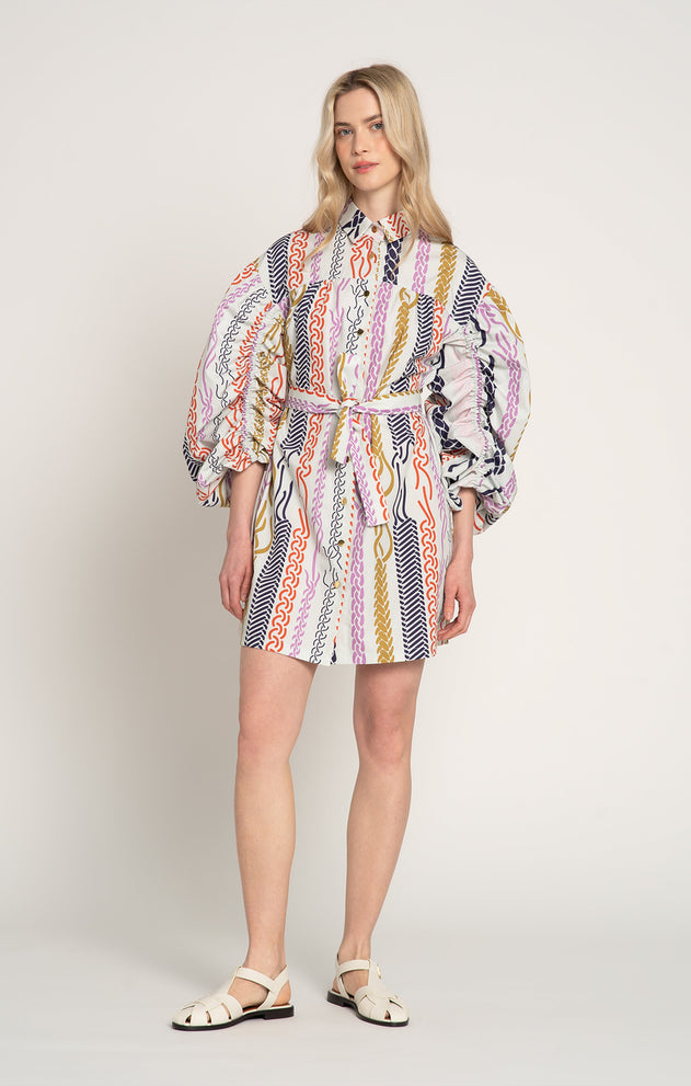 Nyereg Voluminous Sleeve Shirt Dress Braid Mint