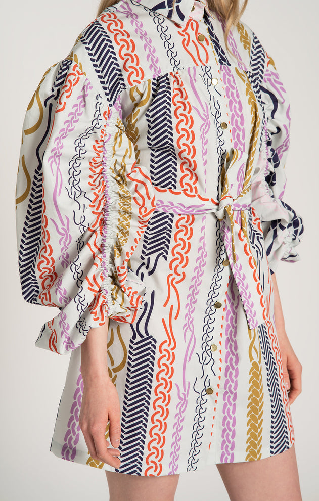 Nyereg Voluminous Sleeve Shirt Dress Braid Mint