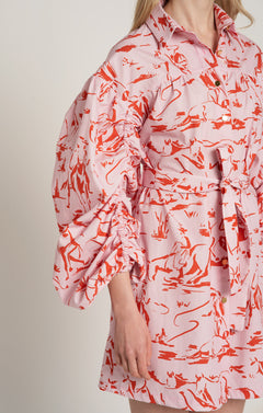 Nyereg Voluminous Sleeve Shirt Dress Horsemen Pink