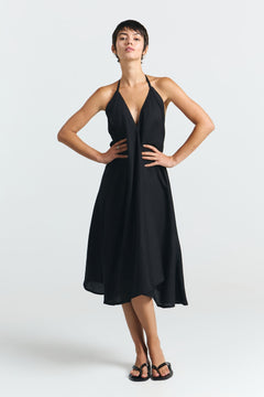 Multiposition Short Linen-Viscose Dress Black
