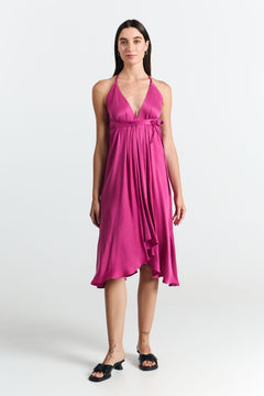 Multiposition Short Cupro Dress Magenta