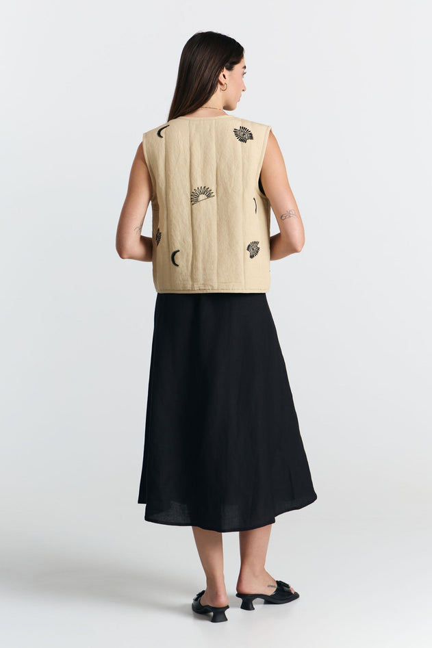 Aneto Padded Vest Embroidered Beige