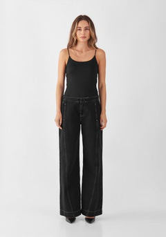 Sunny Wide Leg Contrast Jeans Black Denim