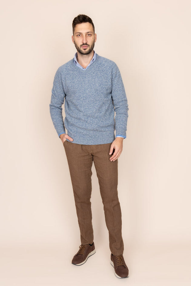 The Rodna Merino Wool V-Neck Jumper Arctic Blue