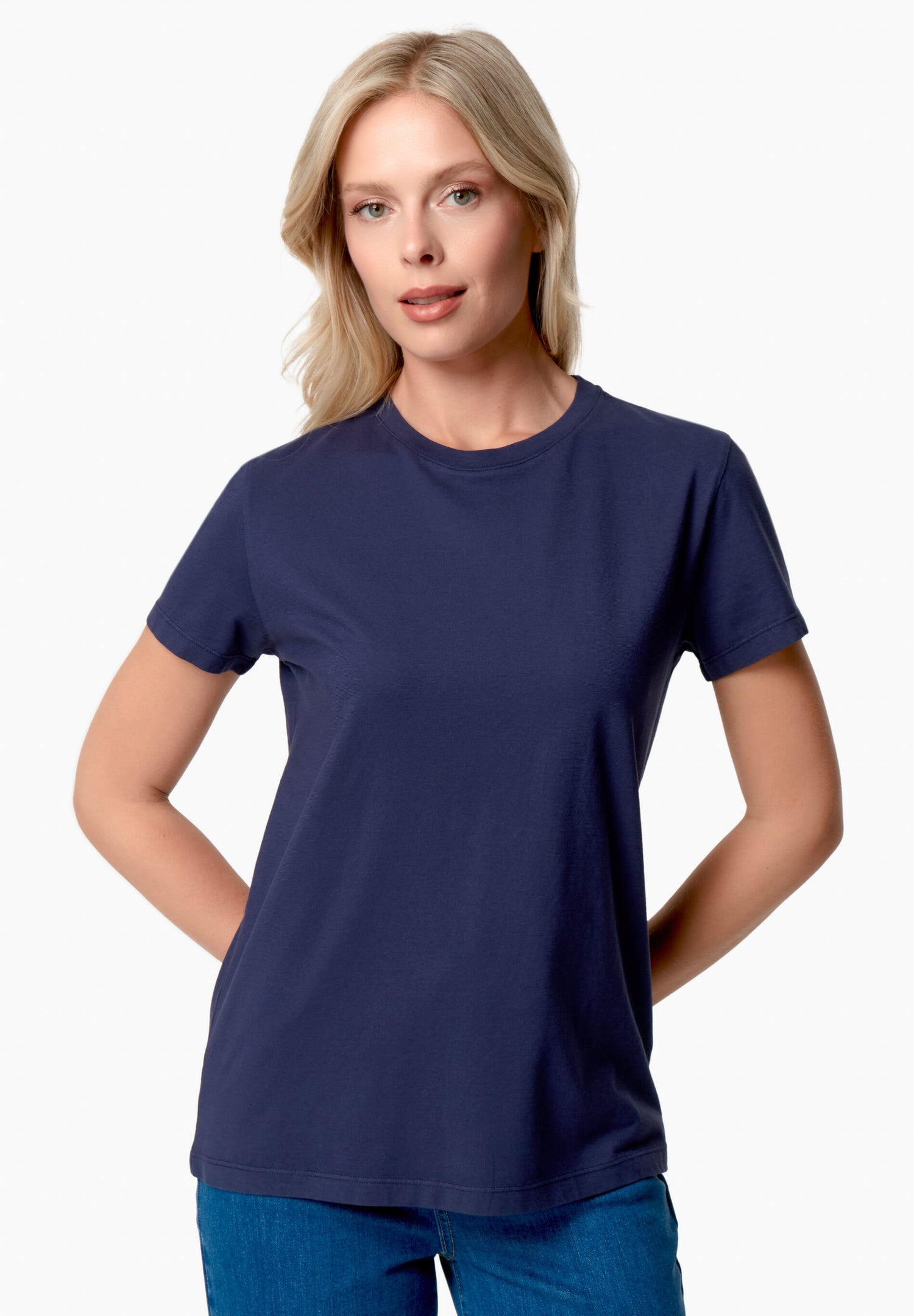 Women's Basic Round Neck T-Shirt Navy Blue