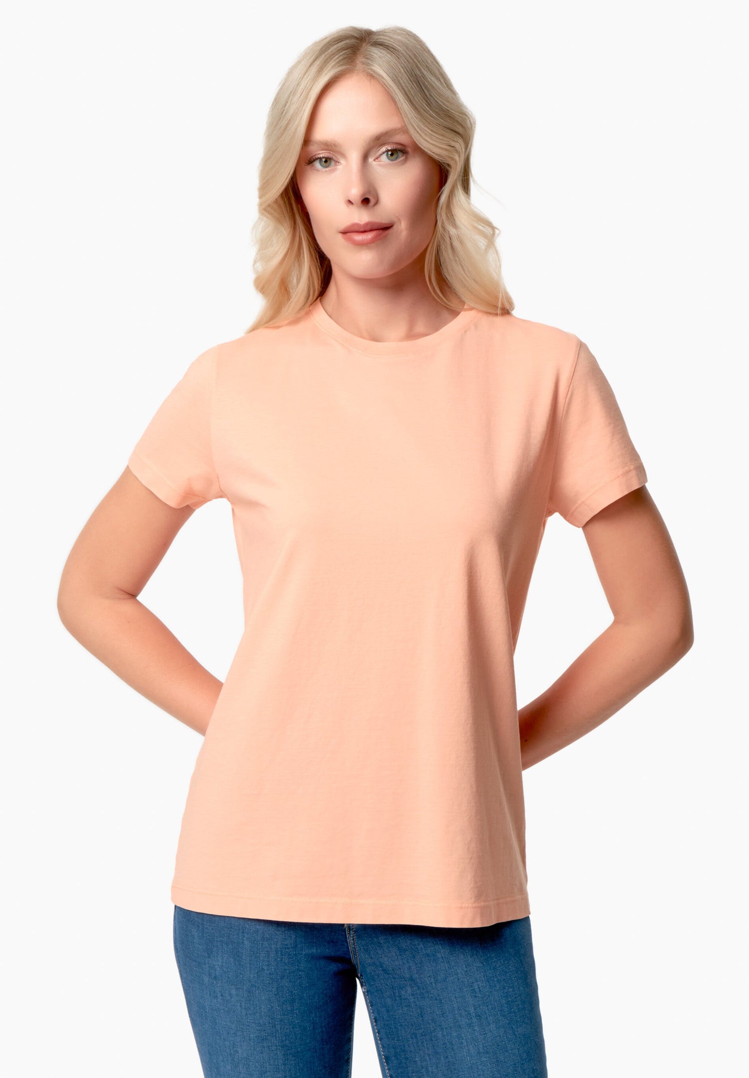 Women's Basic Round Neck T-Shirt Peach Orange