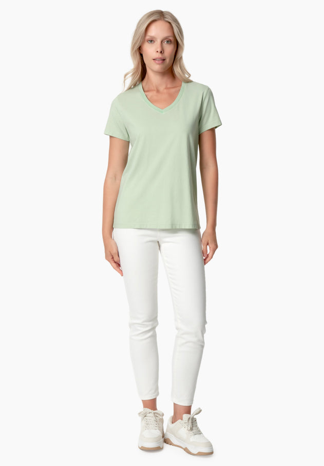 Tessa Basic V-Neck T-Shirt Foam Green