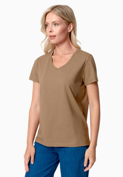 Tessa Basic V-Neck T-Shirt Gravel Brown