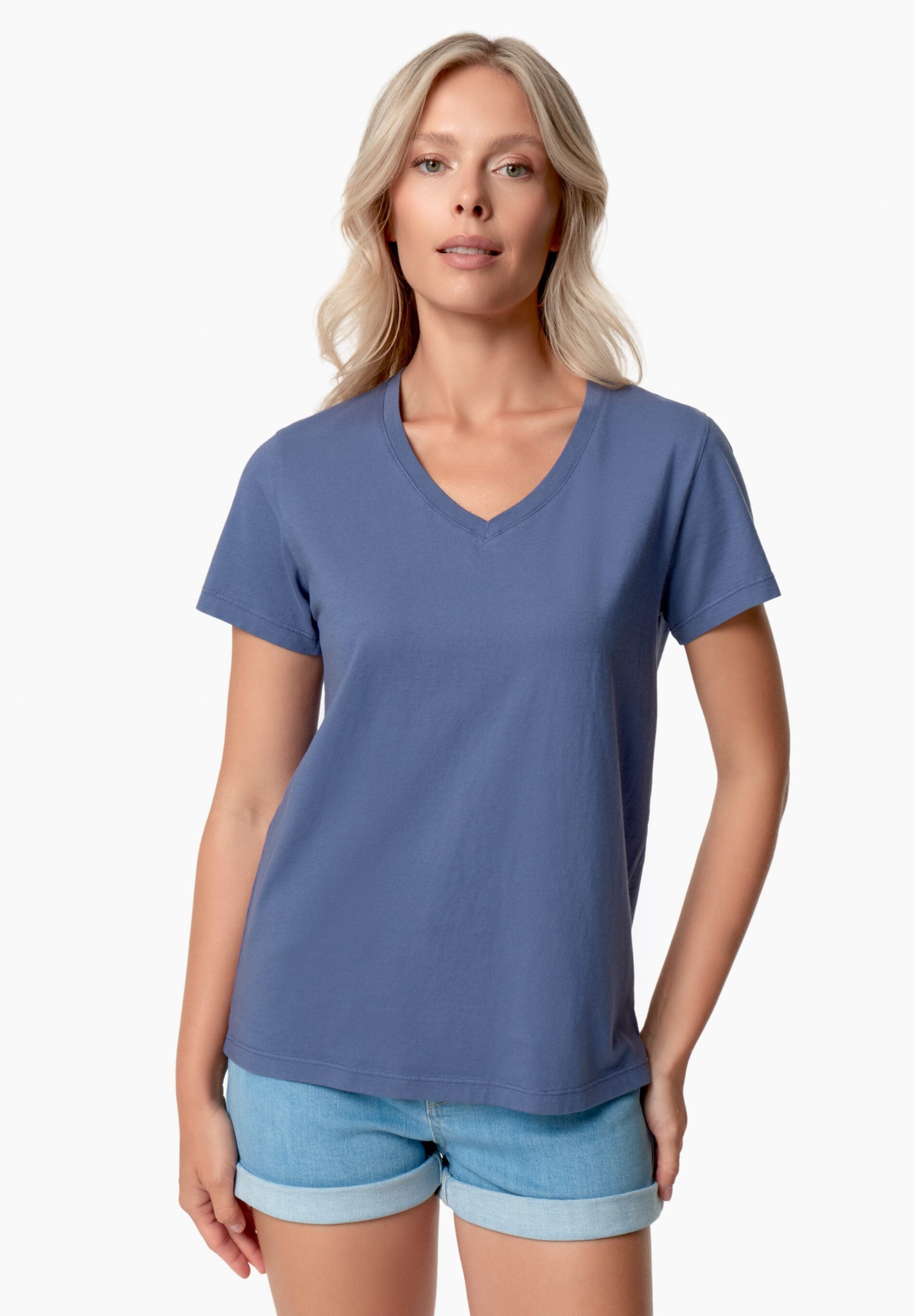 Tessa Basic V-Neck T-Shirt Honest Indigo