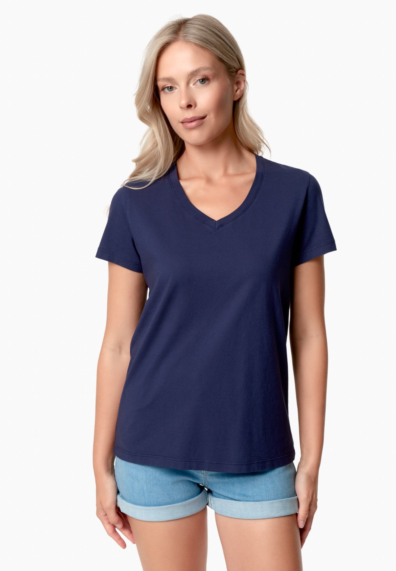 Tessa Basic V-Neck T-Shirt Navy Blue
