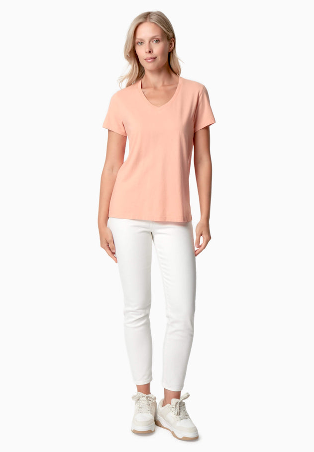 Tessa Basic V-Neck T-Shirt Peach