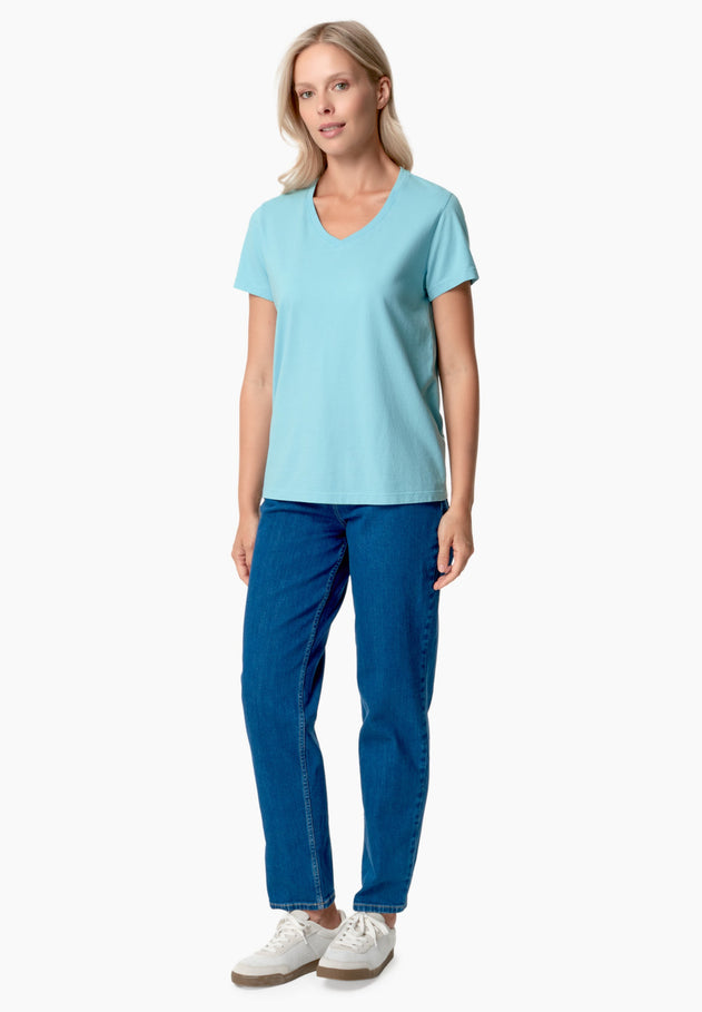 Tessa Basic V-Neck T-Shirt Retro Blue