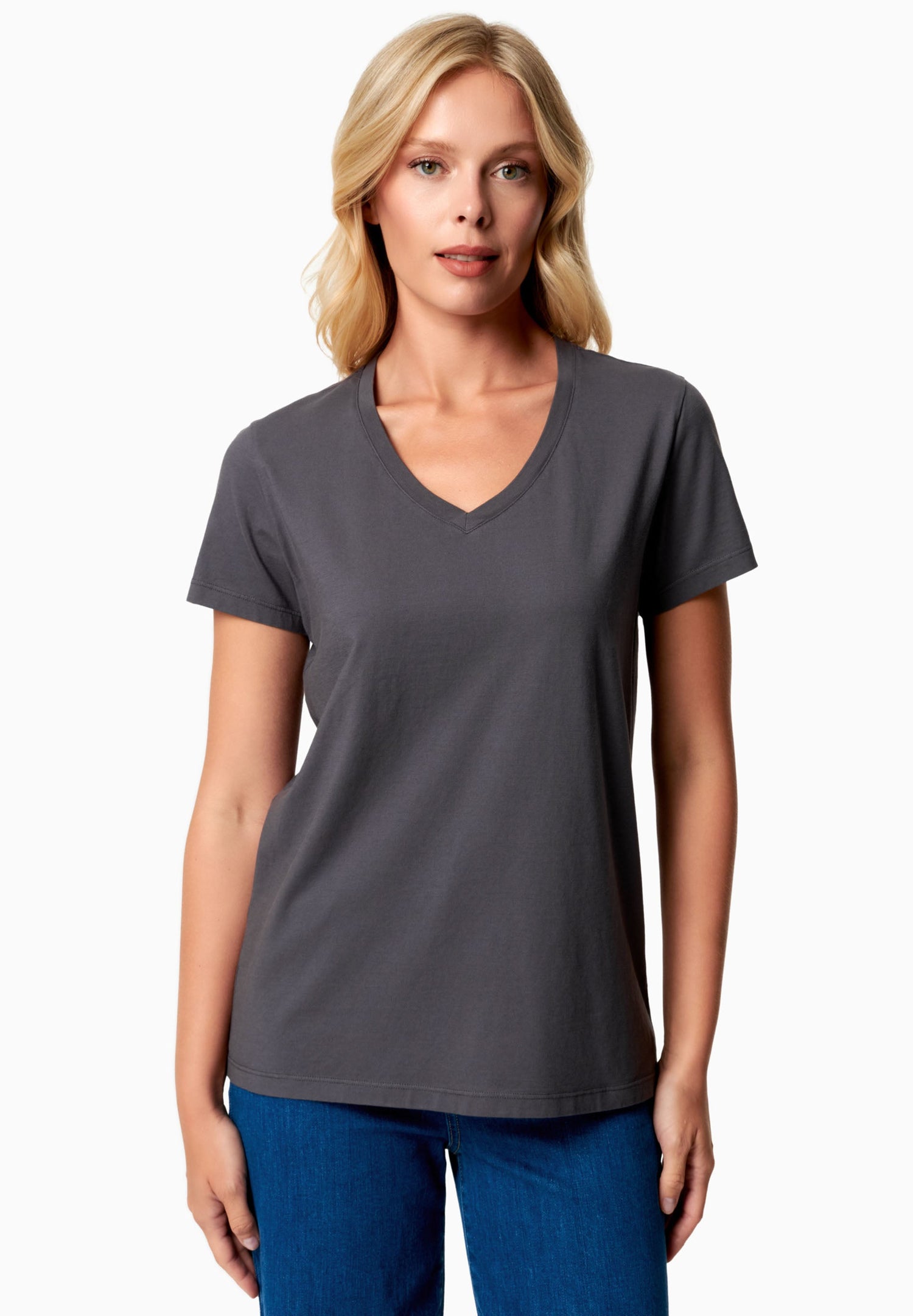 Tessa Basic V-Neck T-Shirt Shadow Grey
