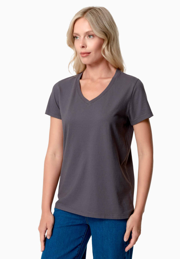 Tessa Basic V-Neck T-Shirt Shadow Grey