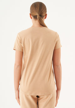 Tuba Basic Organic Cotton V-Neck T-Shirt Beige