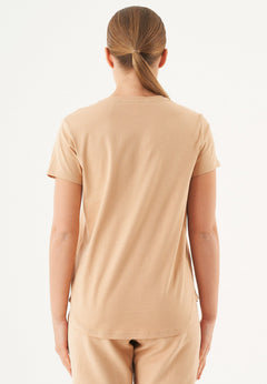 Tuba Basic Organic Cotton V-Neck T-Shirt Beige