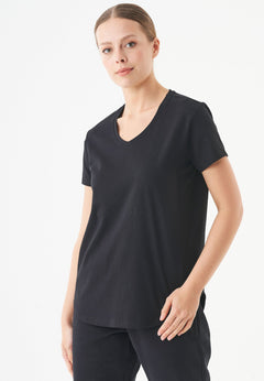 Tuba Basic Organic Cotton V-Neck T-Shirt Black