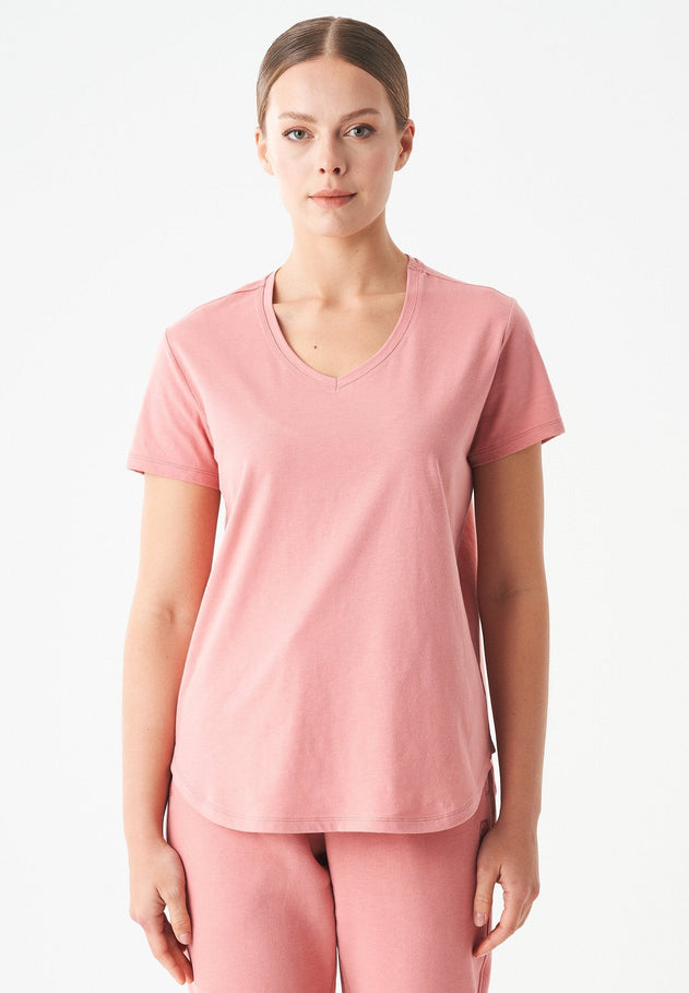 Tuba Basic Organic Cotton V-Neck T-Shirt Blush Pink