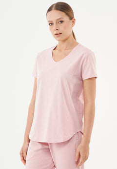 Tuba Basic Organic Cotton V-Neck T-Shirt Dusty Pink