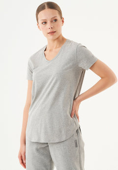 Tuba Basic Organic Cotton V-Neck T-Shirt Grey Melange