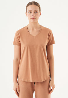 Tuba Basic Organic Cotton V-Neck T-Shirt Light Brown