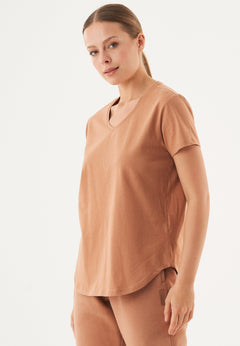 Tuba Basic Organic Cotton V-Neck T-Shirt Light Brown