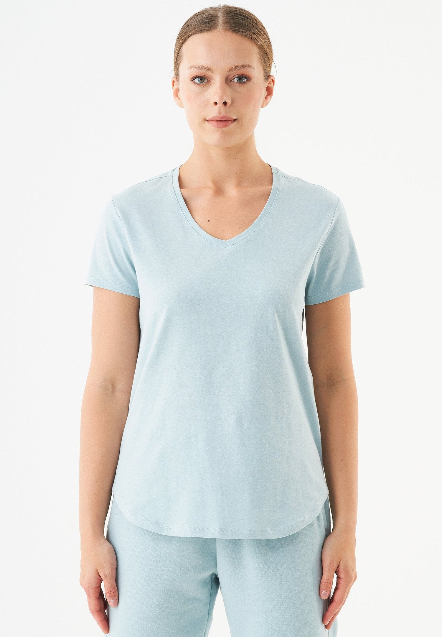 Tuba V-Kaula-aukko T-paita Mint Blue