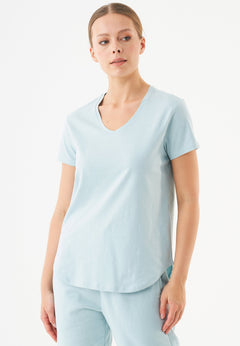 Tuba Basic Organic Cotton V-Neck T-Shirt Mint Blue