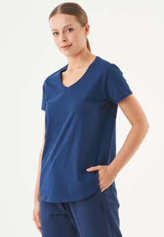 Tuba Basic Organic Cotton V-Neck T-Shirt Navy