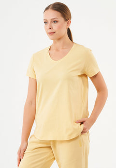 Tuba Basic Organic Cotton V-Neck T-Shirt Soft Yellow
