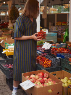 Stripy Seersucker Dress With Belt Green/Blue