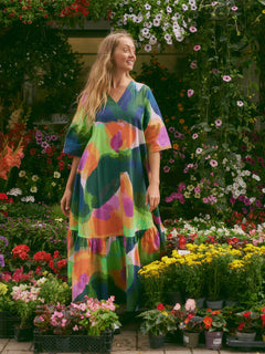 V-Neck Maxi Dress Garden Print