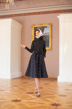 Fit and Flare Raincoat with A-Line Hem Polka Dots Black