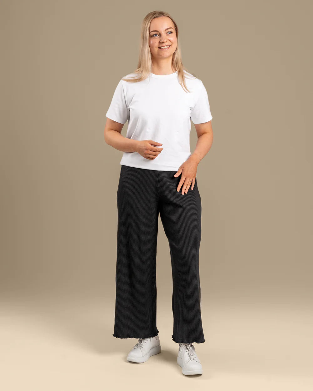 Long Ribbed Culottes Black