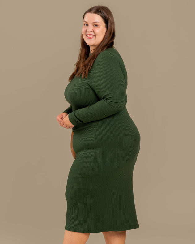 Ribbed Dress Forest Green