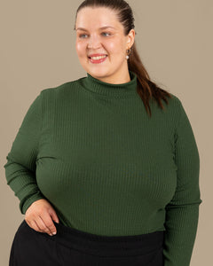 Ribbed Turtleneck Top Forest Green