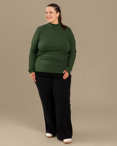 Ribbed Turtleneck Top Forest Green