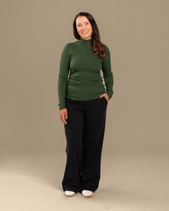 Ribbed Turtleneck Top Forest Green