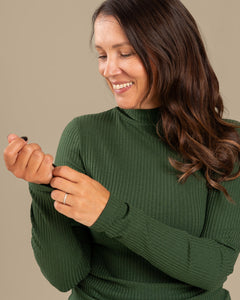 Ribbed Turtleneck Top Forest Green