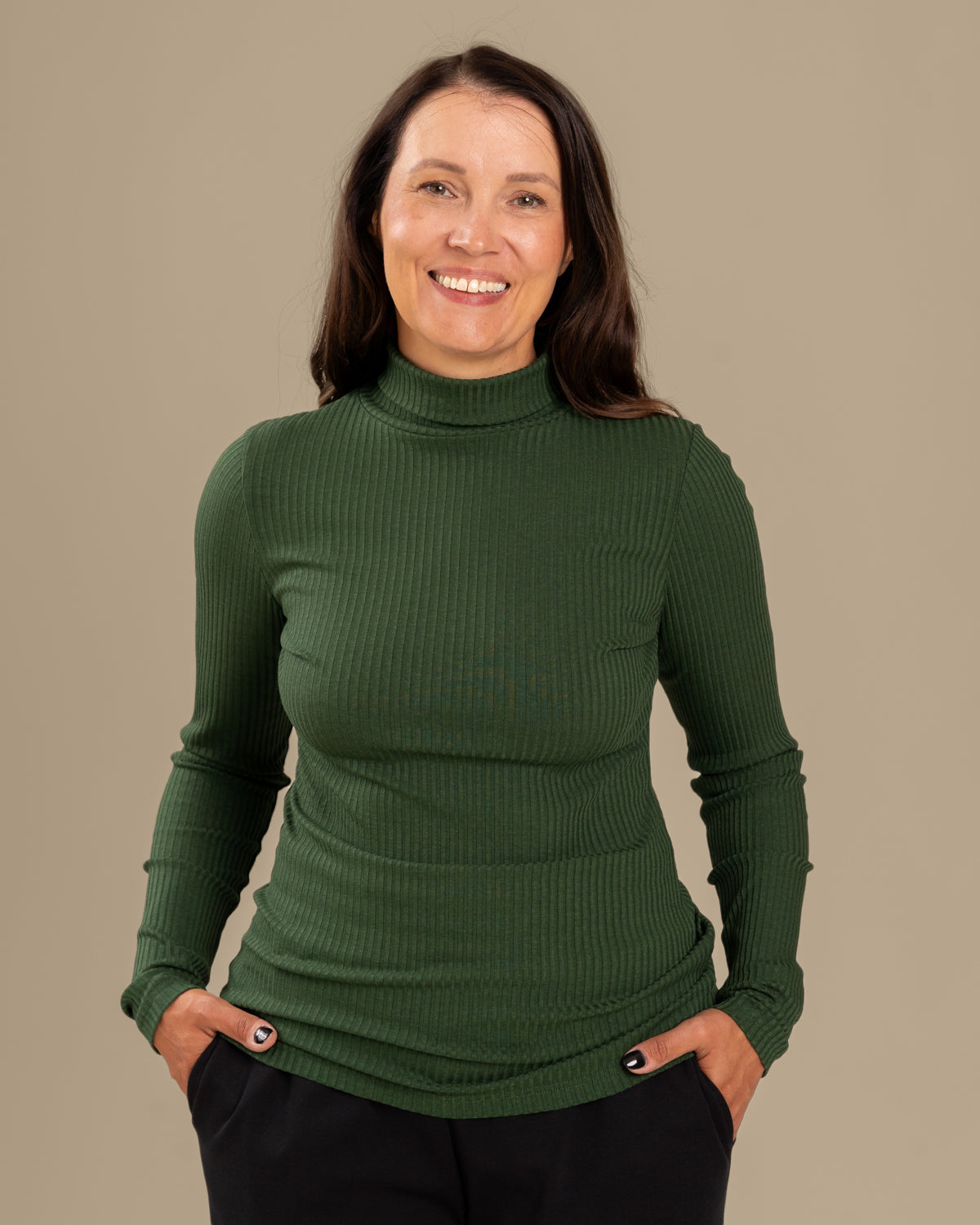 Ribbed Turtleneck Top Forest Green