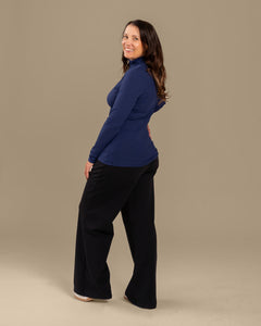 Ribbed Turtleneck Top Ocean Blue
