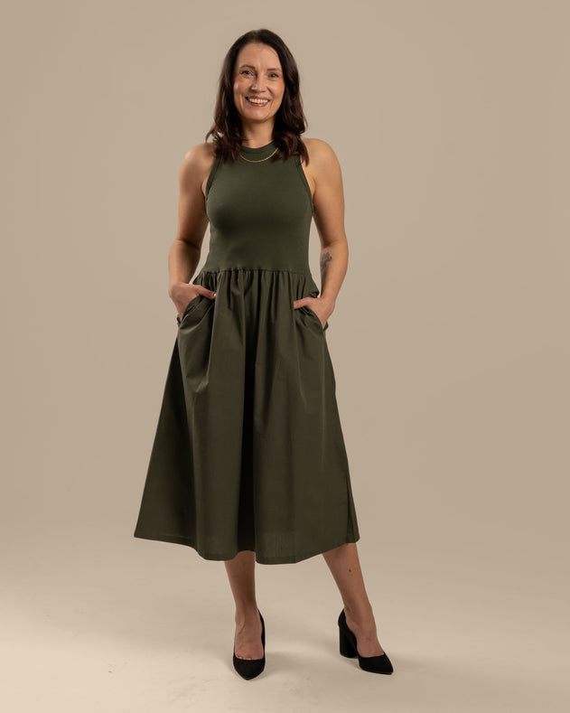 Poplin Top Dress Khaki