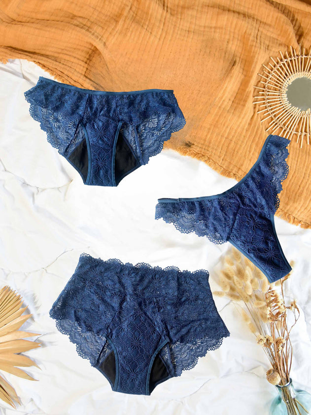 Capri Lace Period Panties Set Blue
