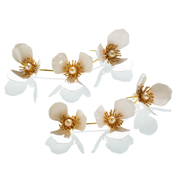 Triple Apple Flower Stud Earrings White