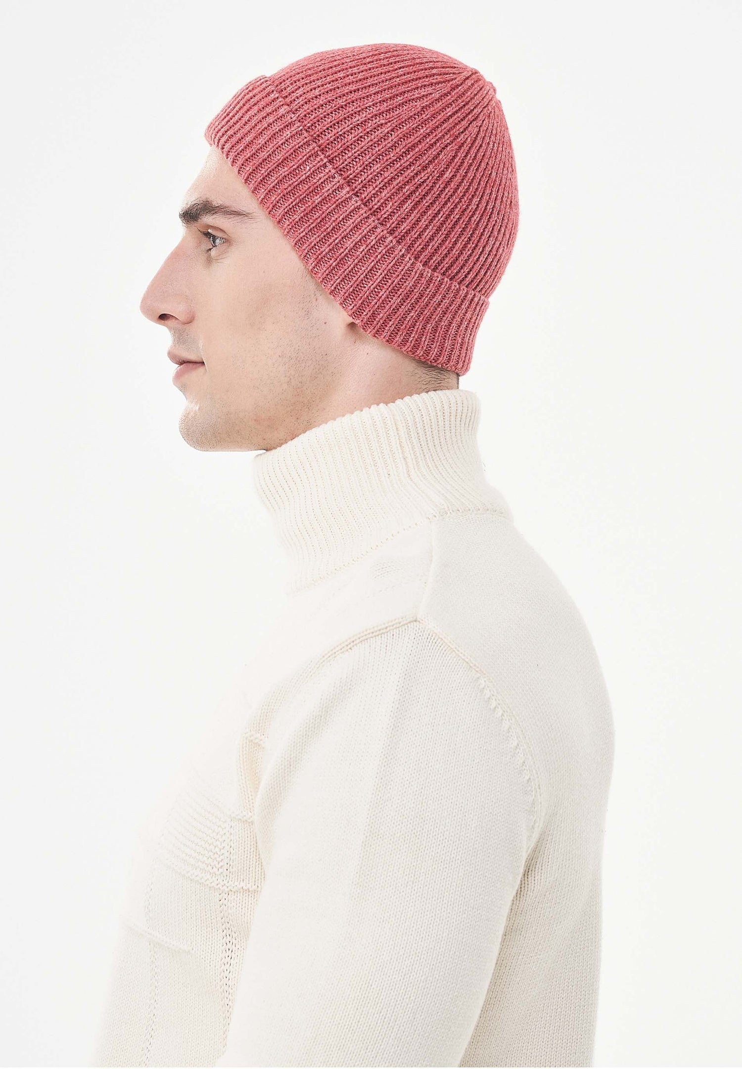 Ribbed Merino Wool Blend Beanie Red